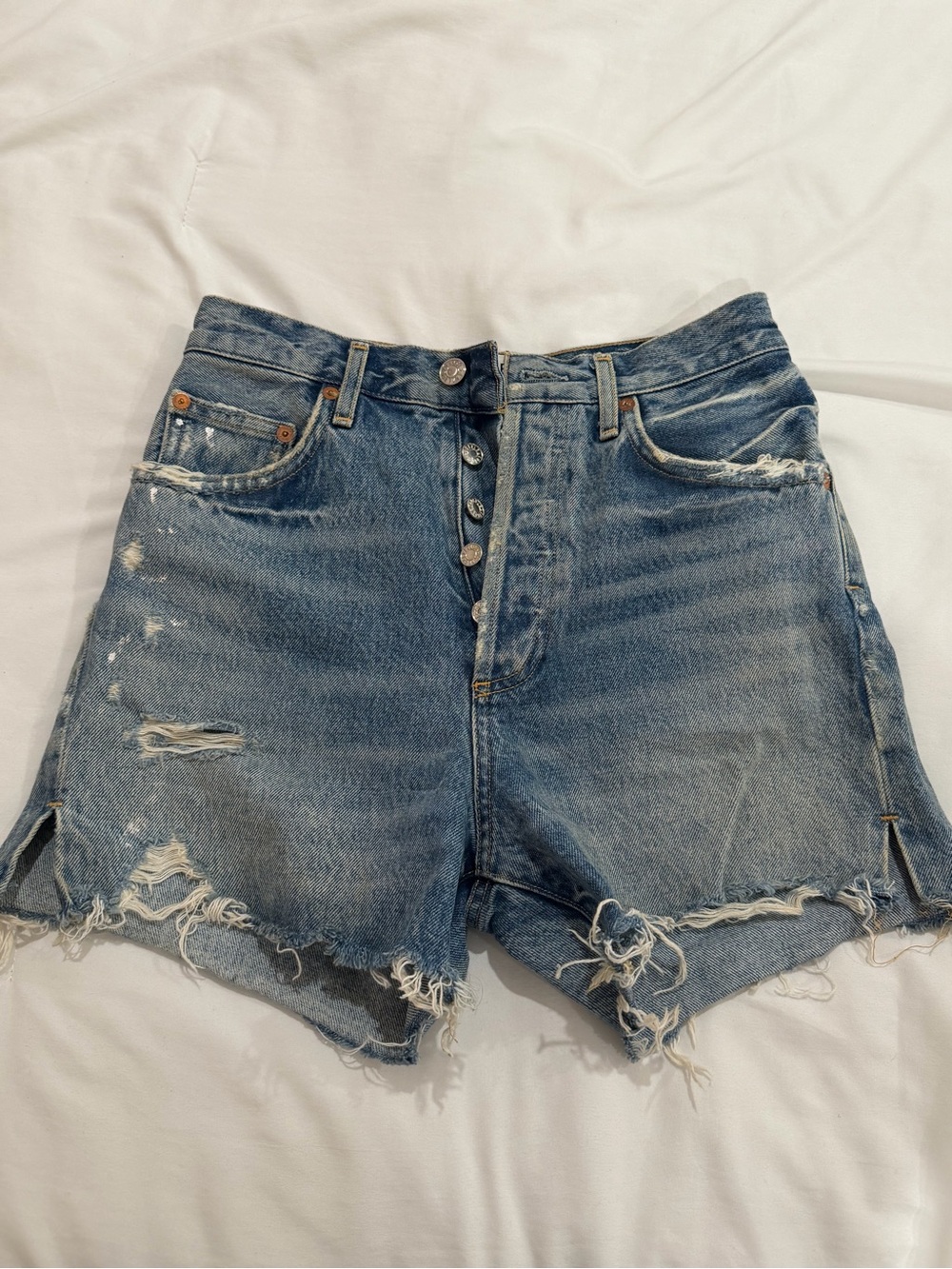 Agolde High-Rise Distressed Denim Shorts - Blue